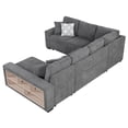 thumbnail image 3 of EUROCO 109" U-shaped Sectional Sofa Couch, Chenille Pull-out Sofa Bed with 2 USB Ports, a Storage Chaise Lounge, 4 Back Pillows and Wide Armrest with Storage Shelf for Living Room, Grey, 3 of 8