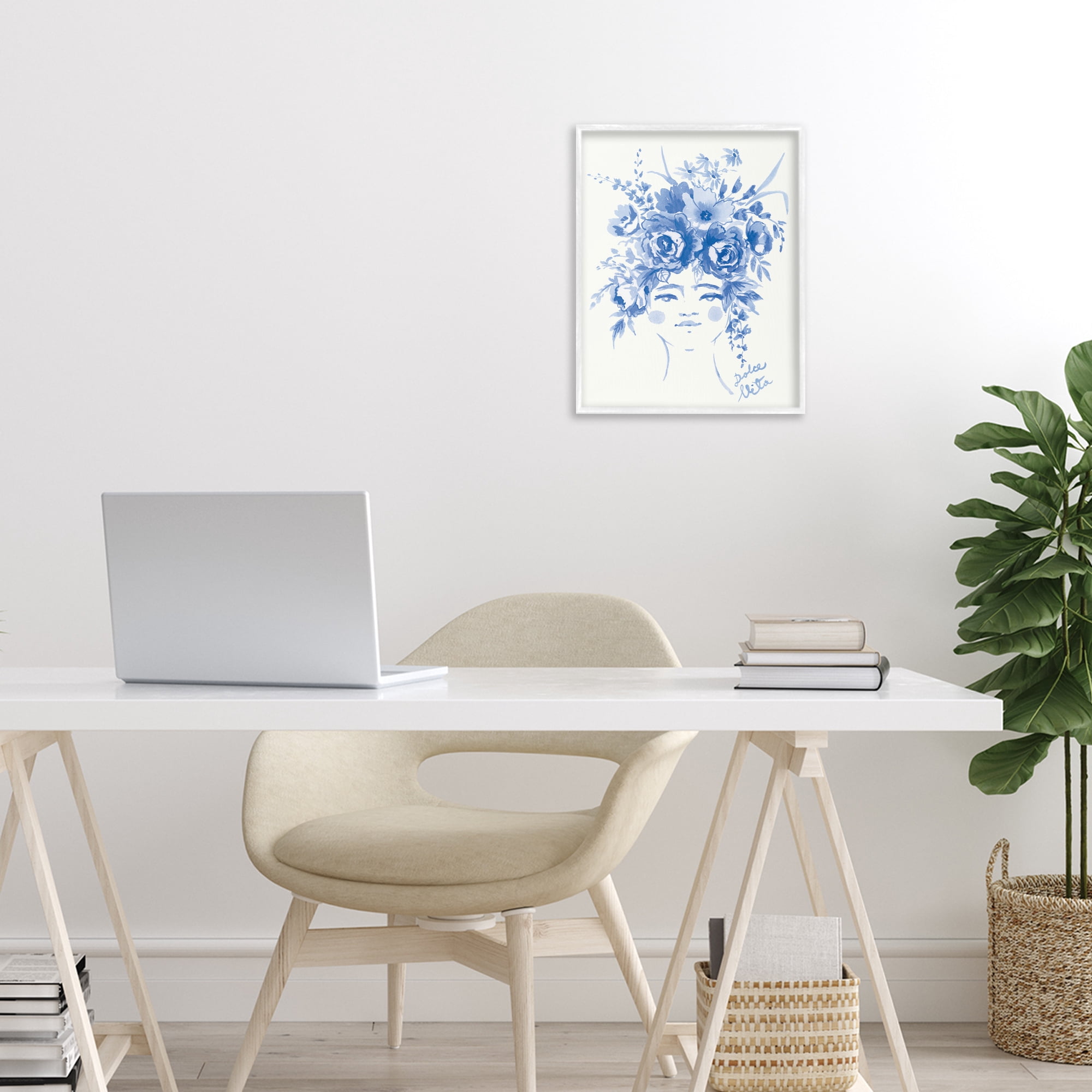 Stupell Industries Dolce Vita Woman with Roses White Framed Giclee Art, design by Karolina Sato