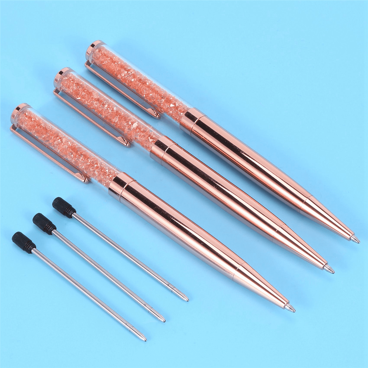 Rose Gold Pen Bling Crystal Ball Point Pen Black Ink Pen with 18 Extra Refills (Rose Gold 18 Pack),18 x Ballpoint Pens 18 x Extra Black Refills,Rose Gold