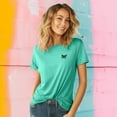 thumbnail image 3 of Dalix Butterfly Embroidered Cotton Relaxed Fit Short Sleeve Crewneck Tee Shirt Women in Teal S Small, 3 of 5