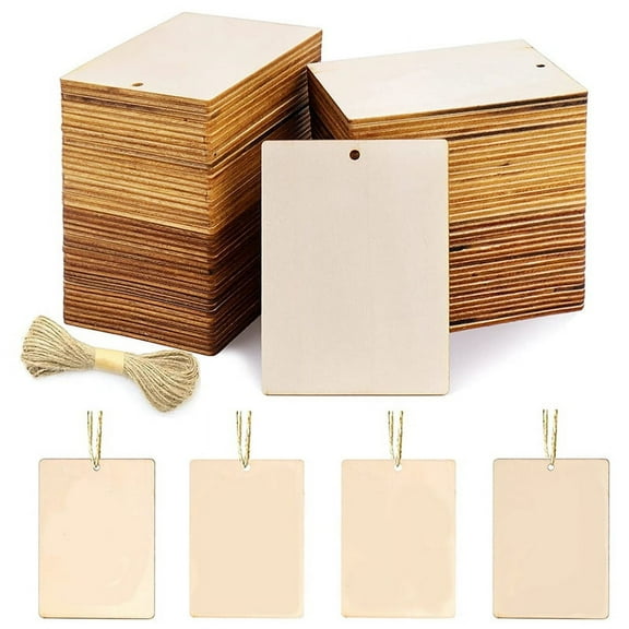 45Pcs Blank Wooden Tags, 3.5 x 2.5Inch for Crafts with Holes and 42.65 Ft Twine, for Tags