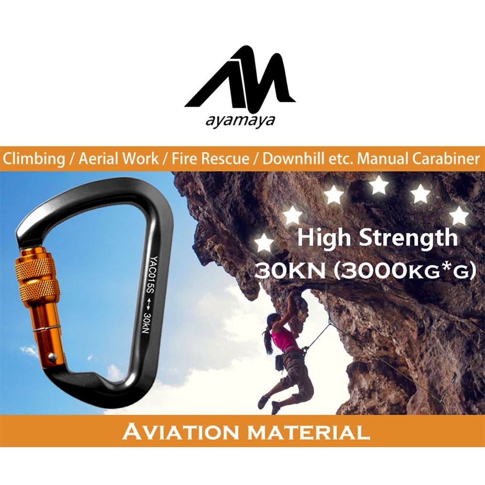 3PACK AYAMAYA Climbing Carabiner, Aluminum D Ring Locking Clip Hook, Screw Locking Screwgate Carabiners,Screw Lock Hook for Traveling Camping (Black)
