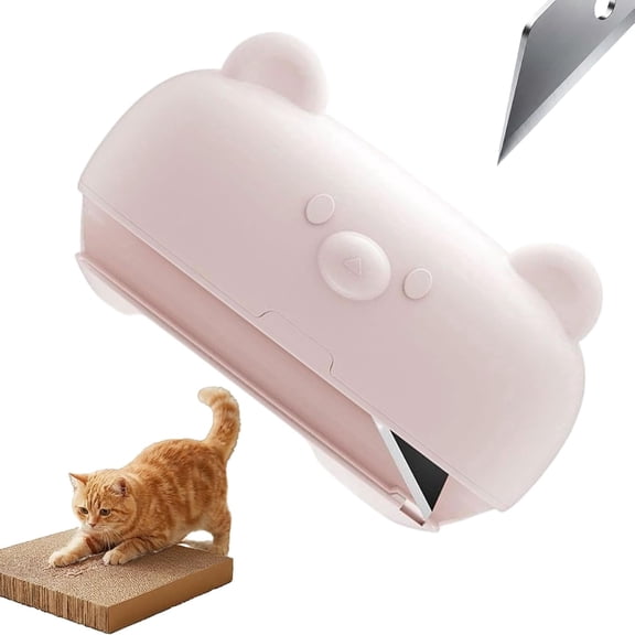 Cardboard Cutter for Cat Scratchers,Efficient Cardboard Strip Cutter,Bear-Shaped Cardboard Stripper Tool for DIY Scratching Post & House, Hidden Blade & Easy Grip(Pink)DSF