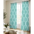 thumbnail image 5 of Blue Green Moroccan Sheer Curtains 63 Inch Length 2 Panels Set for Living Room/Bedroom, Morocco Retro Abstract Quatrefoil Plaid Kitchen Curtains Grommet Curtains Window Treatments 42"x63"x2, 5 of 7
