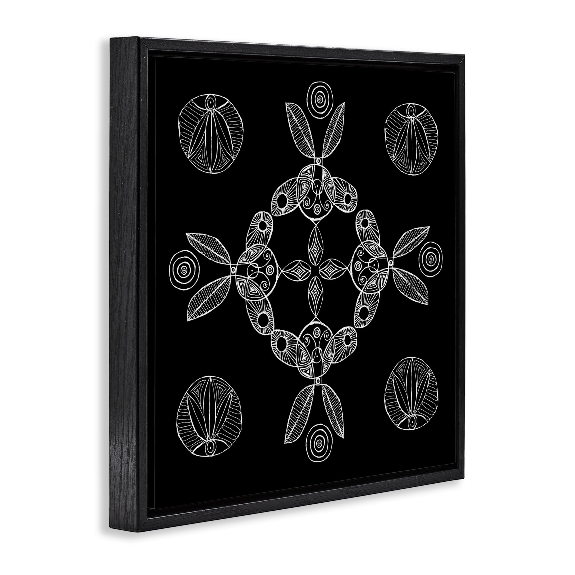 Stupell Industries Circular Symmetry Elementals Black Framed Floater Canvas Wall Art, design by El Perkin