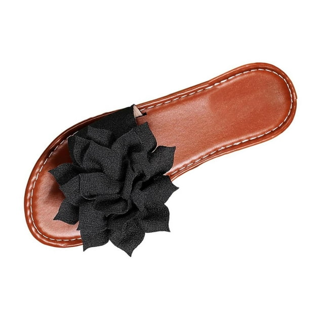FRSASU Sandales Plates pour Femmes à Nœud, Bout Ouvert, à Enfiler, Mules, Bride Simple, Plates, Noir