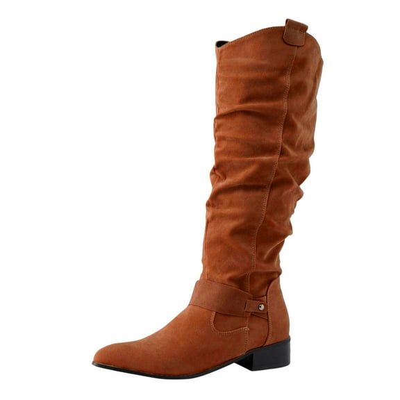 Womens Boots Tall Boots for Women Long Color Toe Warm Pure Autumn Round Boots Boots Women's Thick Straight Soled Women's Boots