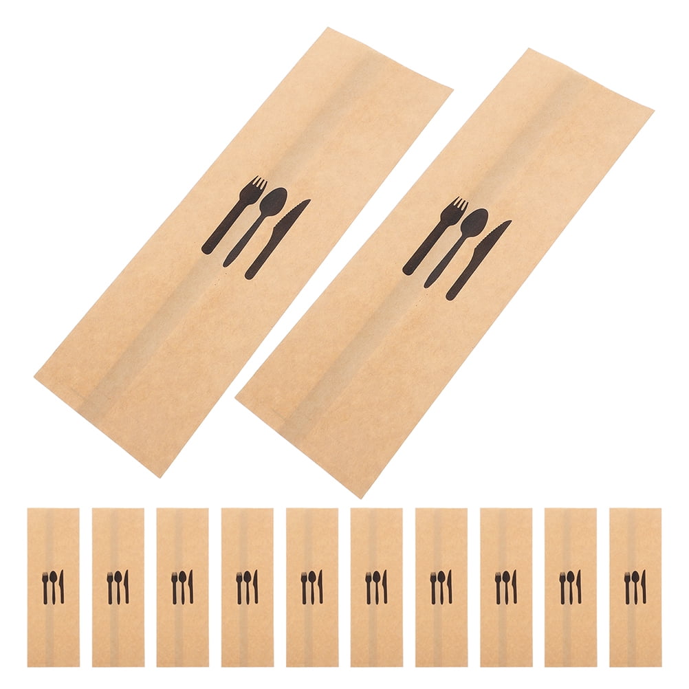 Supvox 300Pcs Paper Cutlery Holders Light Brown Laminated Silverware Sleeves for Fast Food and Banquets