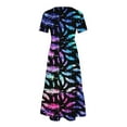 thumbnail image 6 of Penkiiy Women's Summer Casual Short Sleeve Crewneck Feather Print Dress Casual Flowy Tiered Maxi Beach Dress With Pockets 2XL Black, 6 of 6