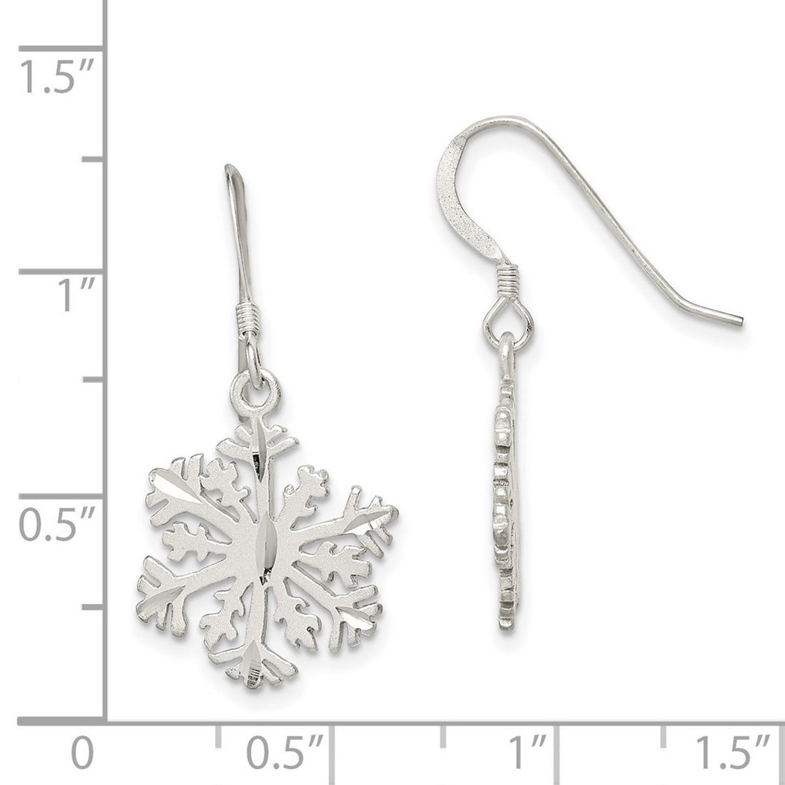 925 Sterling Silver Dangle Shepherd hook Satin Snowflake Earrings Measures 40x14mm Wide - Dangle Earring for Women