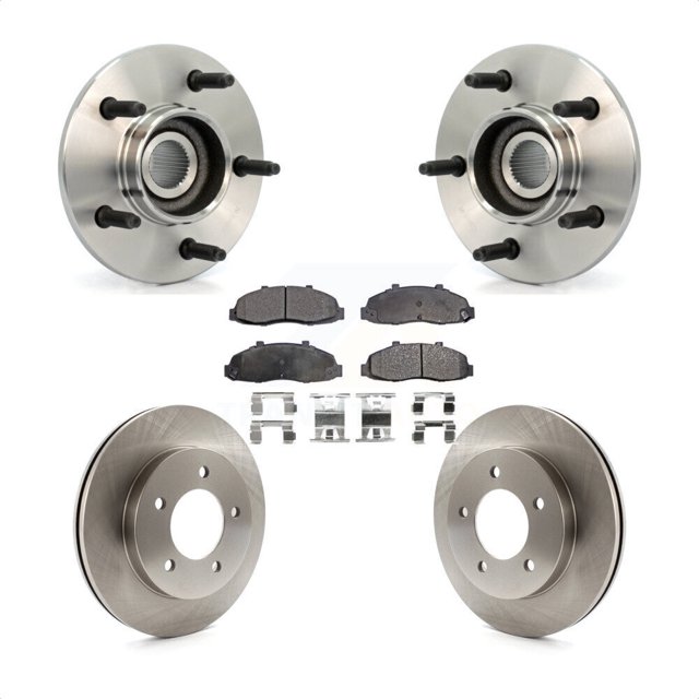 Transit Auto Front Hub Bearing Assembly Disc Brake Rotors and Semi-Metallic Pads Kit for Car Ford F-150 4WD with 2-Wheel ABS KBB-105292