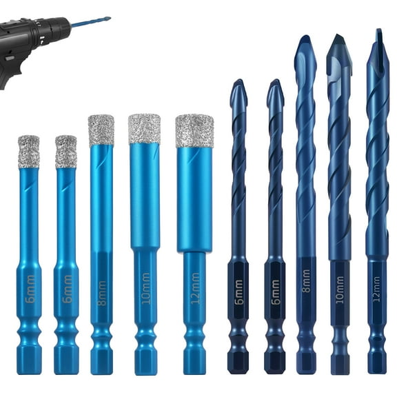 AEVXKHI 10PCS Diamond Drill Bits Set, Multi Size Ceramic Tile Drill Bit Set, Dry Diamond Hole Saw Kit for Stone Brick Glass Granite
