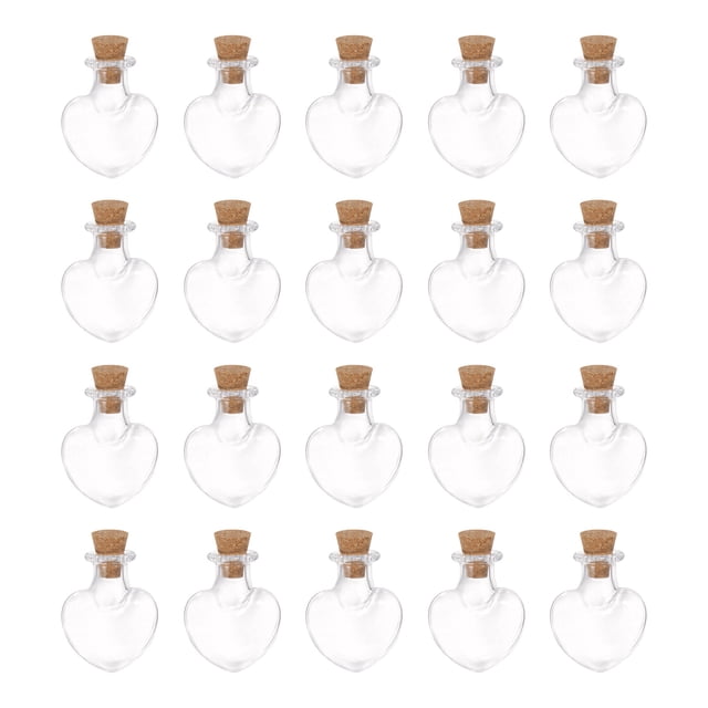 20uds Mini Vidrio Botellas con Corcho Tapones Melocotón Corazón Forma Pequeños Vidrio Frascos Transparentes Claras Deseos Botellas para Bricolaje Arte Artesanía Fiesta Decoración