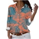 thumbnail image 1 of Camisas de Mujer Casual, Manga Larga Serie Naranja Impresa Botón de Solapa Hasta Blusa de Ajuste Regular Hecha de Poliéster para Todas las Estaciones, Botón de la Camisa de las Mujeres, 1 of 4