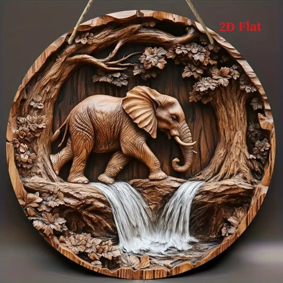 HELLOYOUNG Elephant Wall Decor Handmade Reclaimed Wood Carved Waterfall Flower Design 8x8 Inch Farmhouse Vintage Home Decoration Gift for Living Room