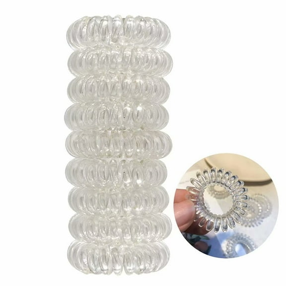 10 Pcs Spiral Coil Hair Ties Phone Cord Plastic Hair Ties Spiral Bulk Coils Ponytail Holder Scrunchies Clear Hair Coils For Women Thin Thick Curly Hair ( Transparent)