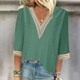 thumbnail image 2 of Feancey Womens Lace V Neck Tops Summer Casual 3/4 Sleeve Plus Size Blouses Solid Color Loose Fit Mid Length Shirt Trendy Vacation Tunic Top Daily Sales,Green,M, 2 of 7