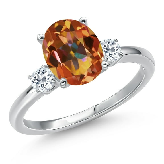 Gem Stone King 14K White Gold Ecstasy Mystic Topaz and White Topaz Engagement Ring for Women | 3.48 Cttw | Oval 10X8MM | Gemstone November Birthstone | Size 6