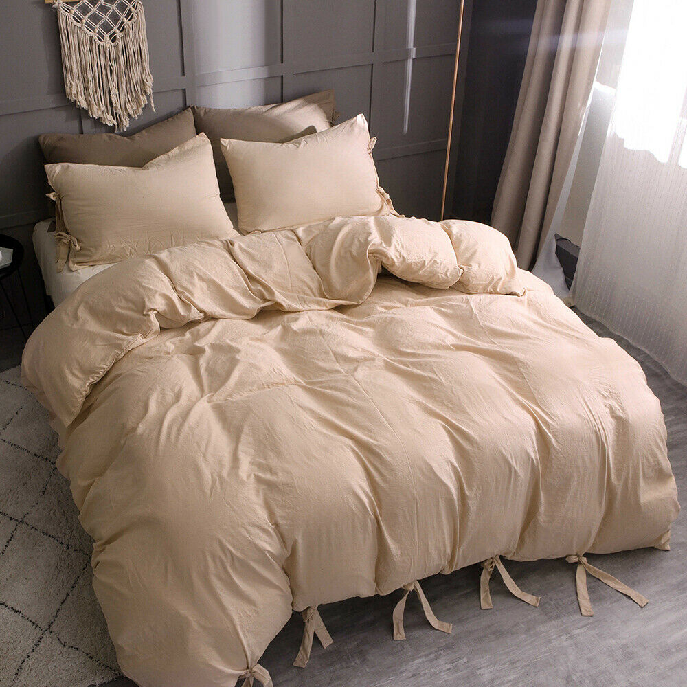 3set Modern Duvet Cover Comforter Set Tie Strap Quilt Cover Twin Queen King Size, Twin, Camel