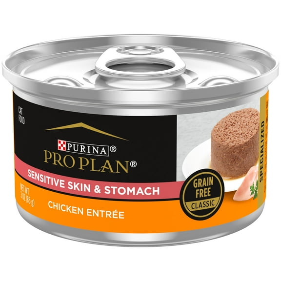 (24 Pack) Purina Pro Plan Sensitive Skin and Sensitive Stomach Cat Food Wet Pate, Grain Free Chicken Entree, 3 oz. Cans