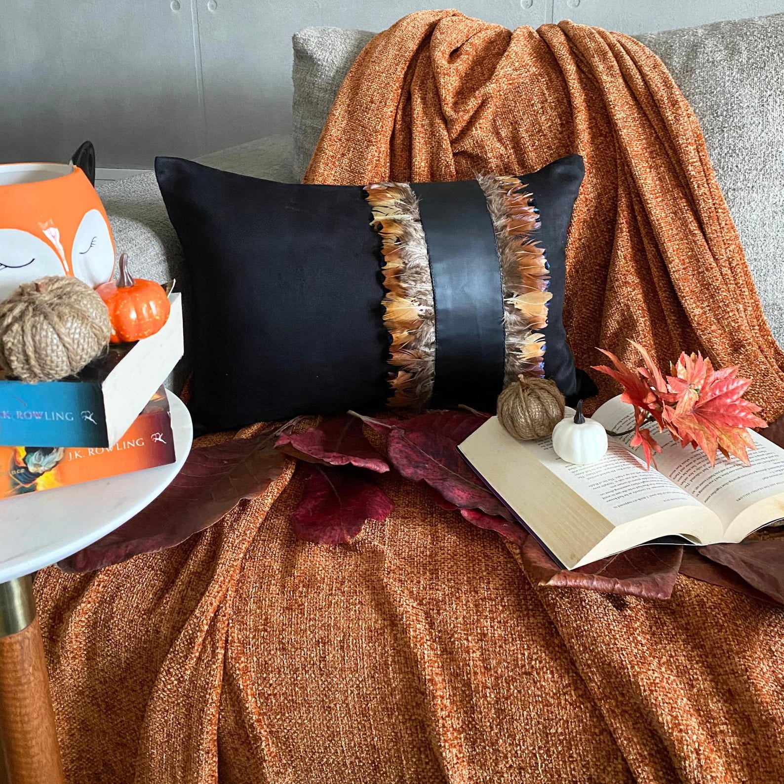 Decorative Brown 12"x20" (30x50 cm) Lumbar Pillow Covers, Suede Feather & Patchwork Oblong Pillows For Couch, Birds Pattern Modern Style Halloween Decorations - Feather Apart