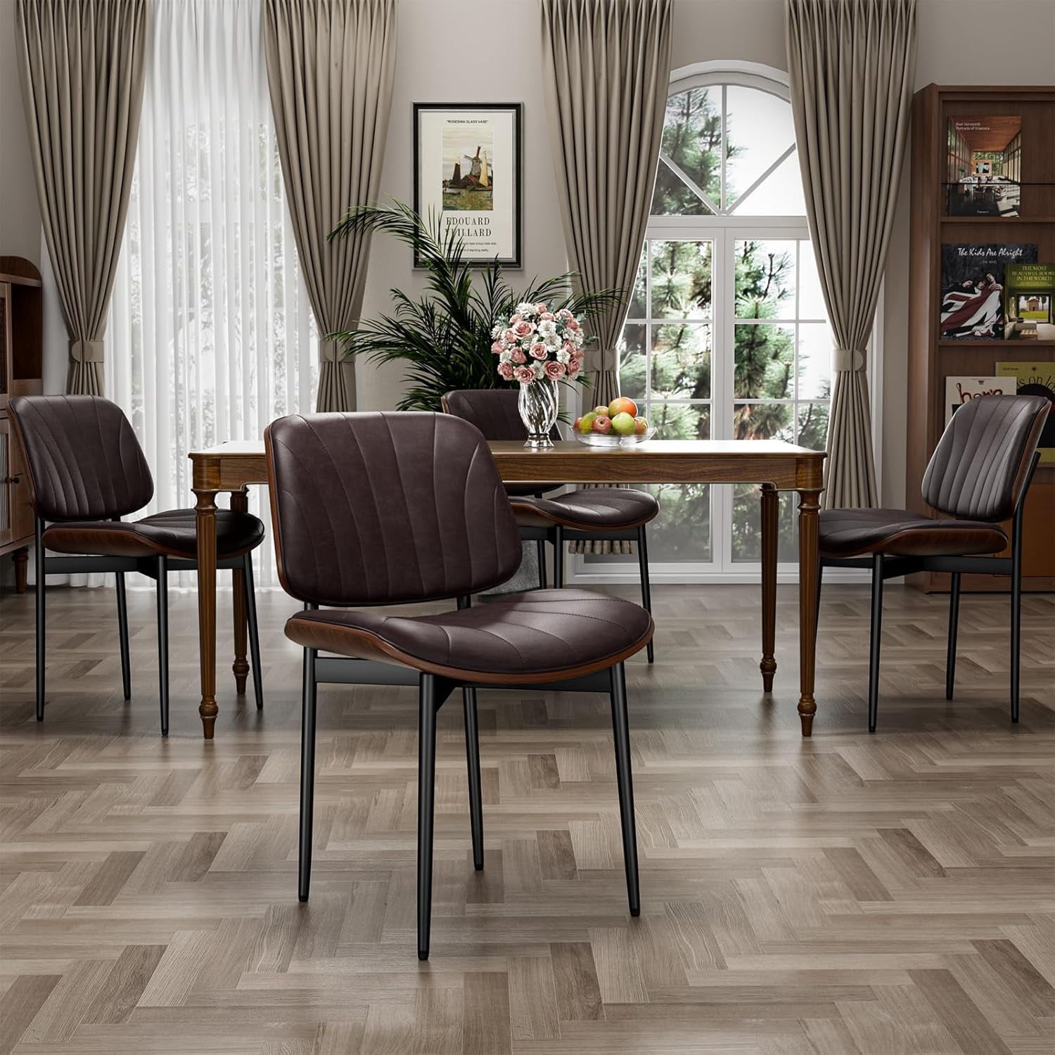 GIKPAL Dining Chairs Set of 2 PU Faux Leather Walnut for Mid-Century Modern Kitchen & Dining Room,Brown