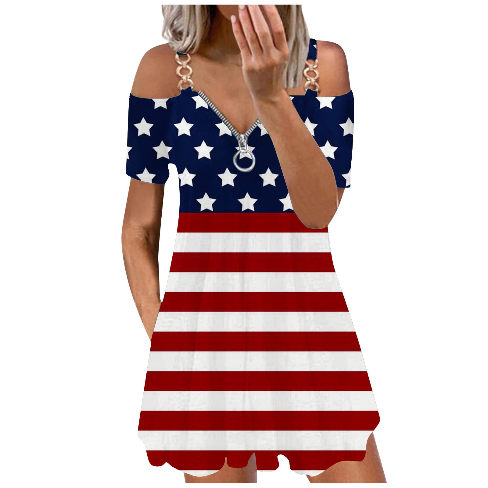 JURANMO Women Patriotic Mini Dress Clearance Summer Metallic Halter