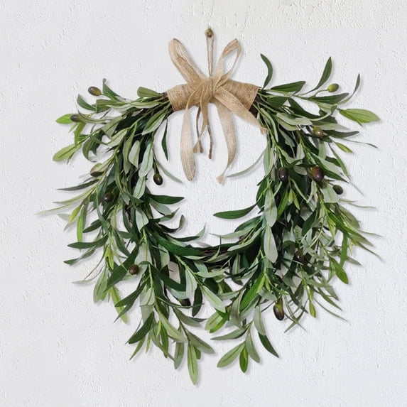 Artificial Olive Wreath for Front Door, Lifelike Faux Olive Leaf Wreath with Olive Fruits, All Season Farmhouse Greenery Door Hanging Wreath for Entryway Wall Window Wedding Home Decor