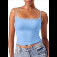 thumbnail image 3 of Camisola Básica de Encaje para Mujer, Cuello Cuadrado, Sin Mangas, Tirantes Finos Azul S, 3 of 6