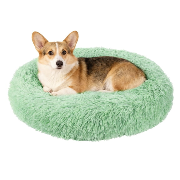 19.6 Inch (50cm) Cat Dog Bed Round Soft Fluffy Plush Pet Bed, Green