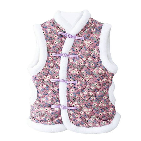 

Krdevn Toddler Baby Girl Boy Coat Quilted Chinese New Year Kids Floral Vest Jacket Outfits Traditional Tang Outerwear -Purple 2-3 Years