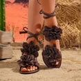 thumbnail image 2 of Gladiator Sandals for Women Solid Color Flower Strappy Lace up Open Toe Flat Shoes Summer Beach Vacation Casual Footwear Brown Size 6.5, 2 of 7