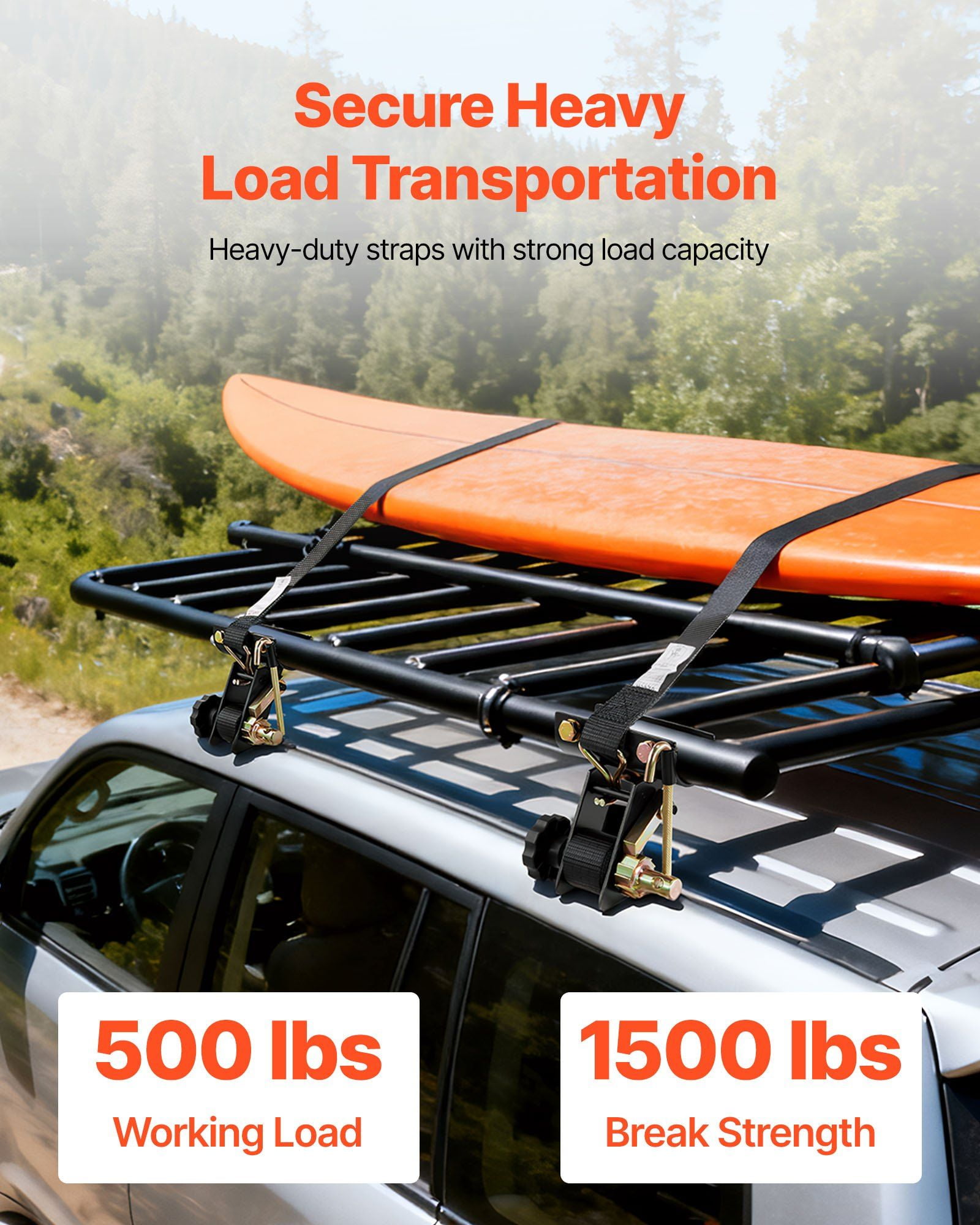 Heavy Duty Ladder Rack Straps 4 Pack 500lb Capacity Black 1.5 Inch Wide 7.4 Ft Long Double J Hooks for 1.87-2 Inch Round Tube Mounting