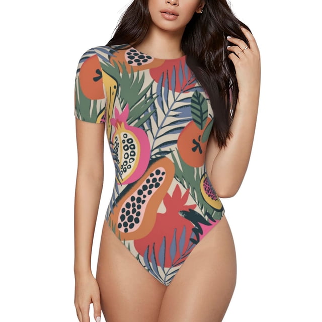 Saiise Motif Fruits Tropicaux Grenouillère à Manches Courtes Col Rond Pyjama Extensible avec Fermeture à Pression-Petit