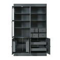 thumbnail image 4 of 47.2 inch Buffet with Hutch, Farmhouse Style Freestanding Kitchen Pantry Cabinet with 4 Drawers, Glass Doors and Pull-out Trays for Dining Room Storage, Gray, 4 of 12