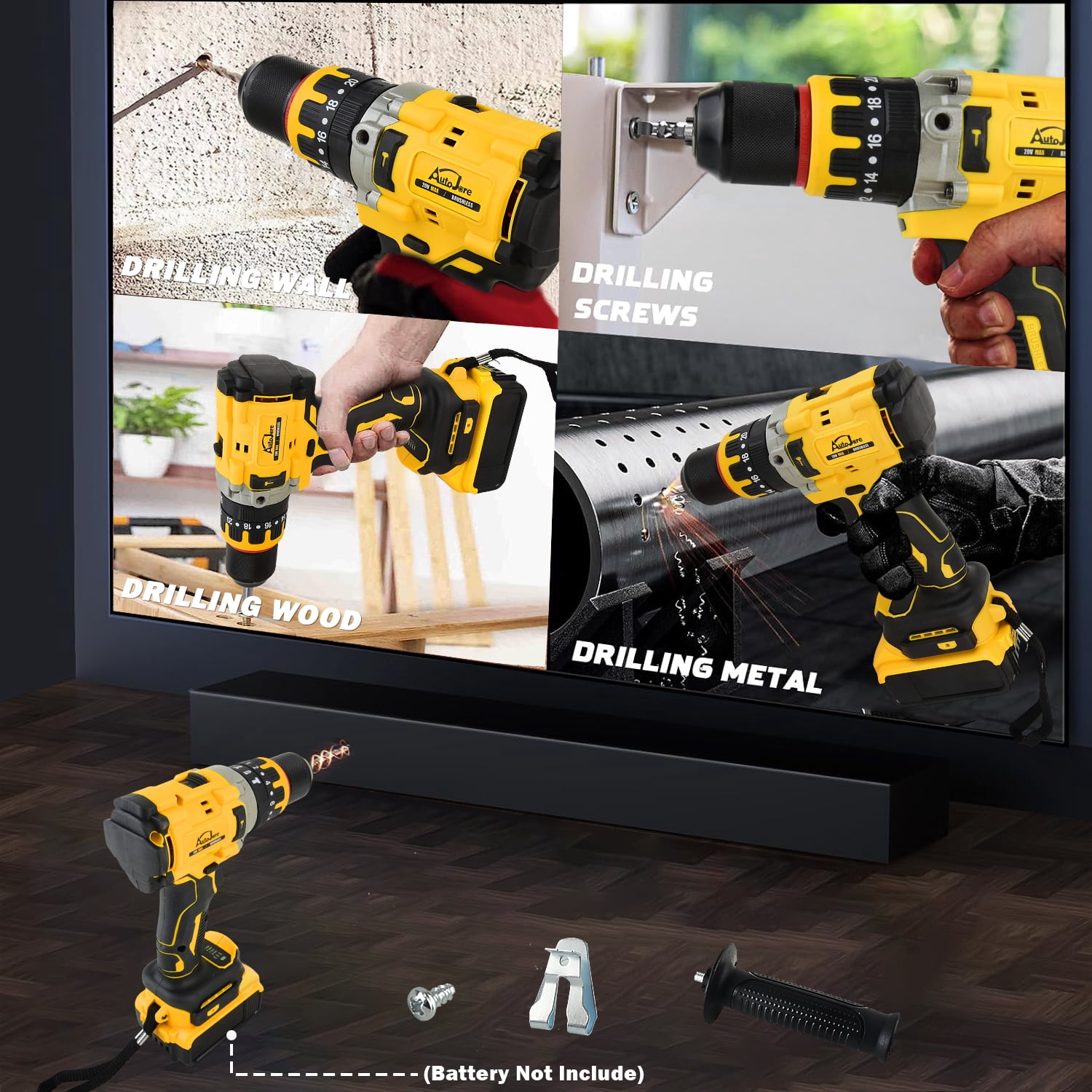 Hammer Drill Compatible with Dewalt 20V Max Battery (No Battery) Cordless Drill/Driver with Brushless Motor, 1/2" Keyless Metal Chuck,for Drilling Brick Wall, Metal, Wood, Screws (Yellow)