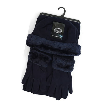 Women's Solid Polyester Fleece 3-Piece gloves scarf Hat Winter Set