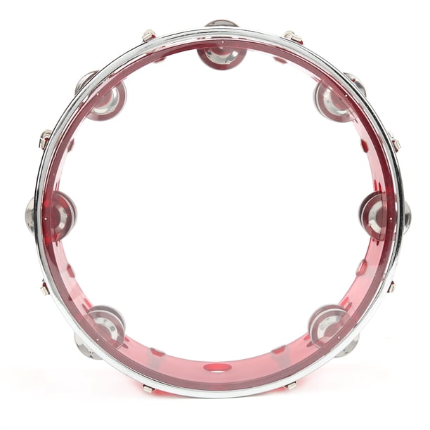 Pandereta de doble fila, instrumento de percusión ajustable de 10 pulgadas para actuaciones en fiestas, color rojo