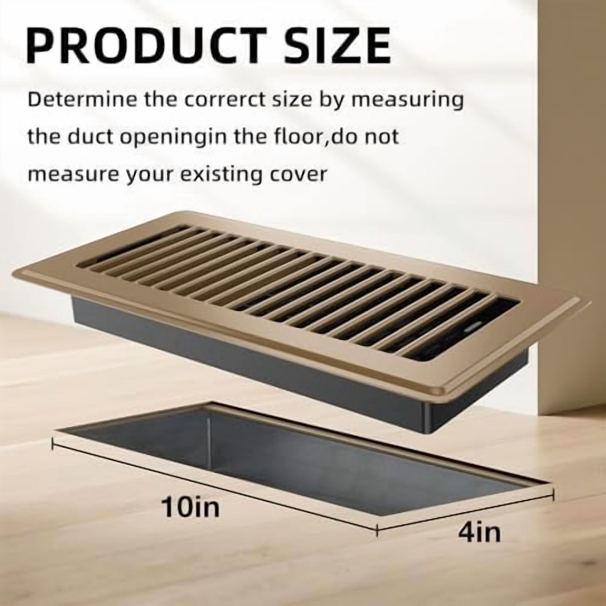 Floor Register 4x10 - 4 Pack Floor Vent Covers for Home Floor Heavy Duty Steel Walkable Floor Vents Air Vent Covers for Sidewall and Floor, Brown