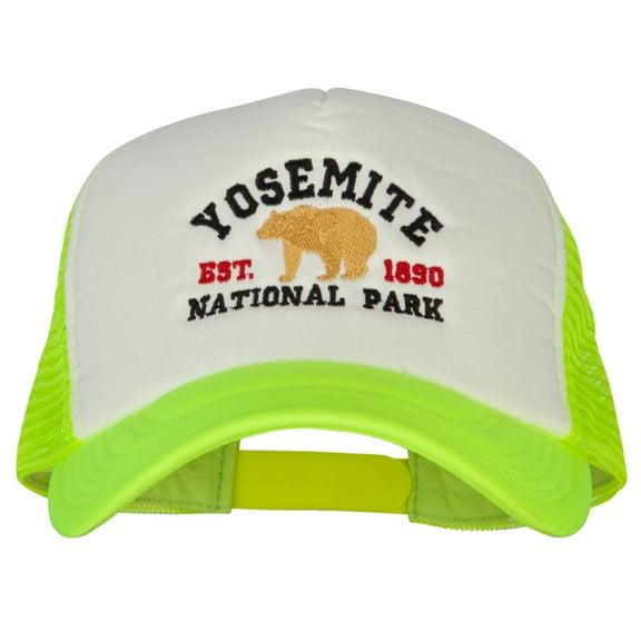 Yosemite National Park Embroidered Cotton Trucker Big Size Mesh Cap - Neon Yellow XL-3XL