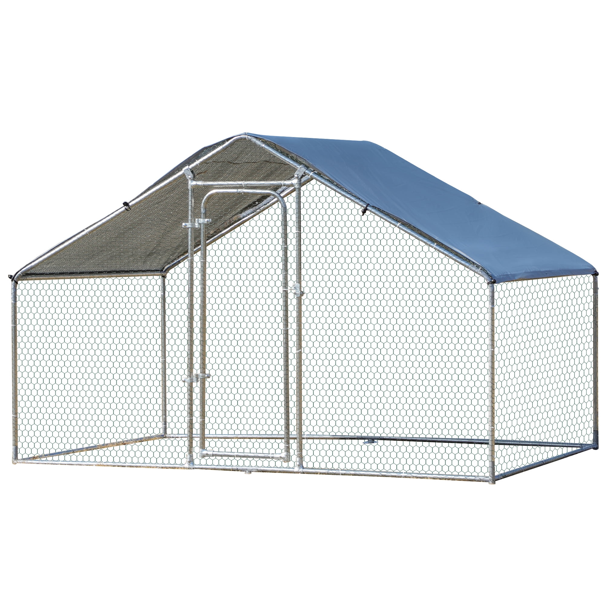 PawHut Galvanized Large Metal Chicken Coop Cage Walkin Enclosure