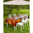 thumbnail image 3 of Rustic Blue Brown Fall Outdoor Tablecloth - 60 Inch Round Dining Table Cover, Thanksgiving Orange Pumpkins Waterproof Outdoor Table Cloth with Umbrella Hole & Zipper for Picnic/Patio/Party, 3 of 5