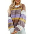 thumbnail image 2 of Womens Color Block Sweater Striped Chunky Knit Cropped Sweaters Crewneck Fall Long Sleeve Loose Pullover Tops, 2 of 4