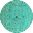 thumbnail image 1 of Ahgly Company Indoor Round Oriental Turquoise Blue Industrial Area Rugs, 3' Round, 1 of 4