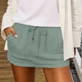 thumbnail image 6 of Women's Drawstring Waist Mini Skirt Built in Shorts, Summer Casual Lightweight Cotton Skirt with Pockets Green M, 6 of 6