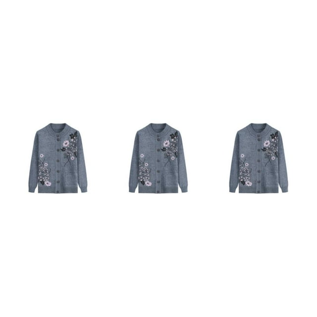 kurtrusly Elderly Women Knit Sweater Wide Application And Exquisite Workmanship Warm Spring Autumn Sweater grey 3Set