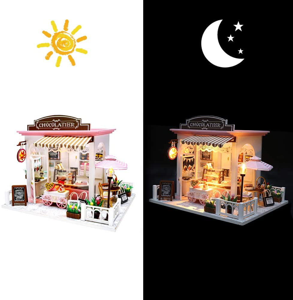 iSunday Dollhouse Miniature with Furniture DIY Mini House Assembly Toy for Birthday Christmas Chocolatier