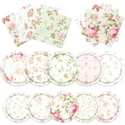 60Pcs Plates and Napkins, Vintage Rose Tableware for Garden Spring Tea Party