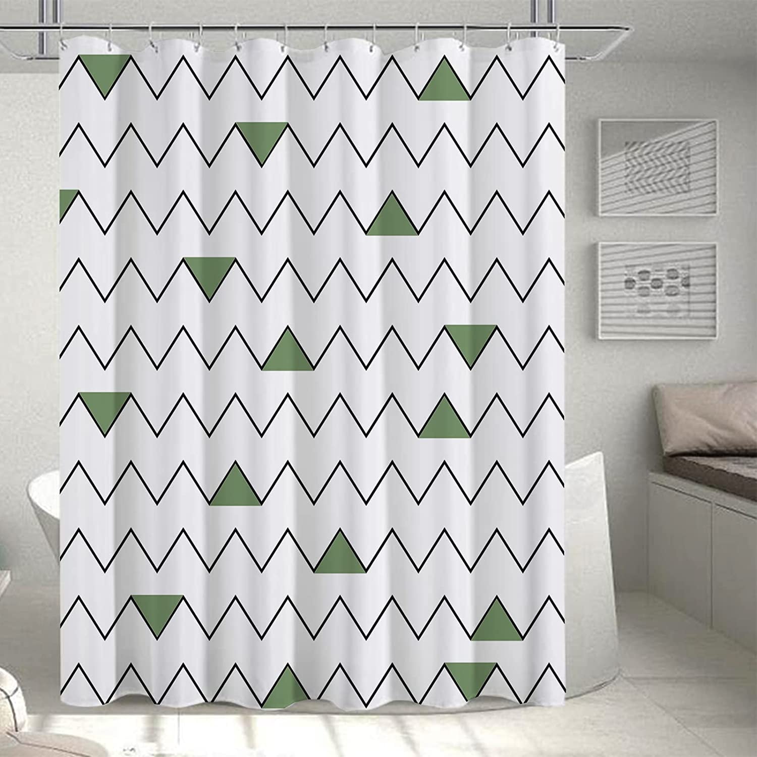 Sage Green Shower Curtain,White Ombre Bathroom Shower Curtains Sets,Abstract Minimalism Stall