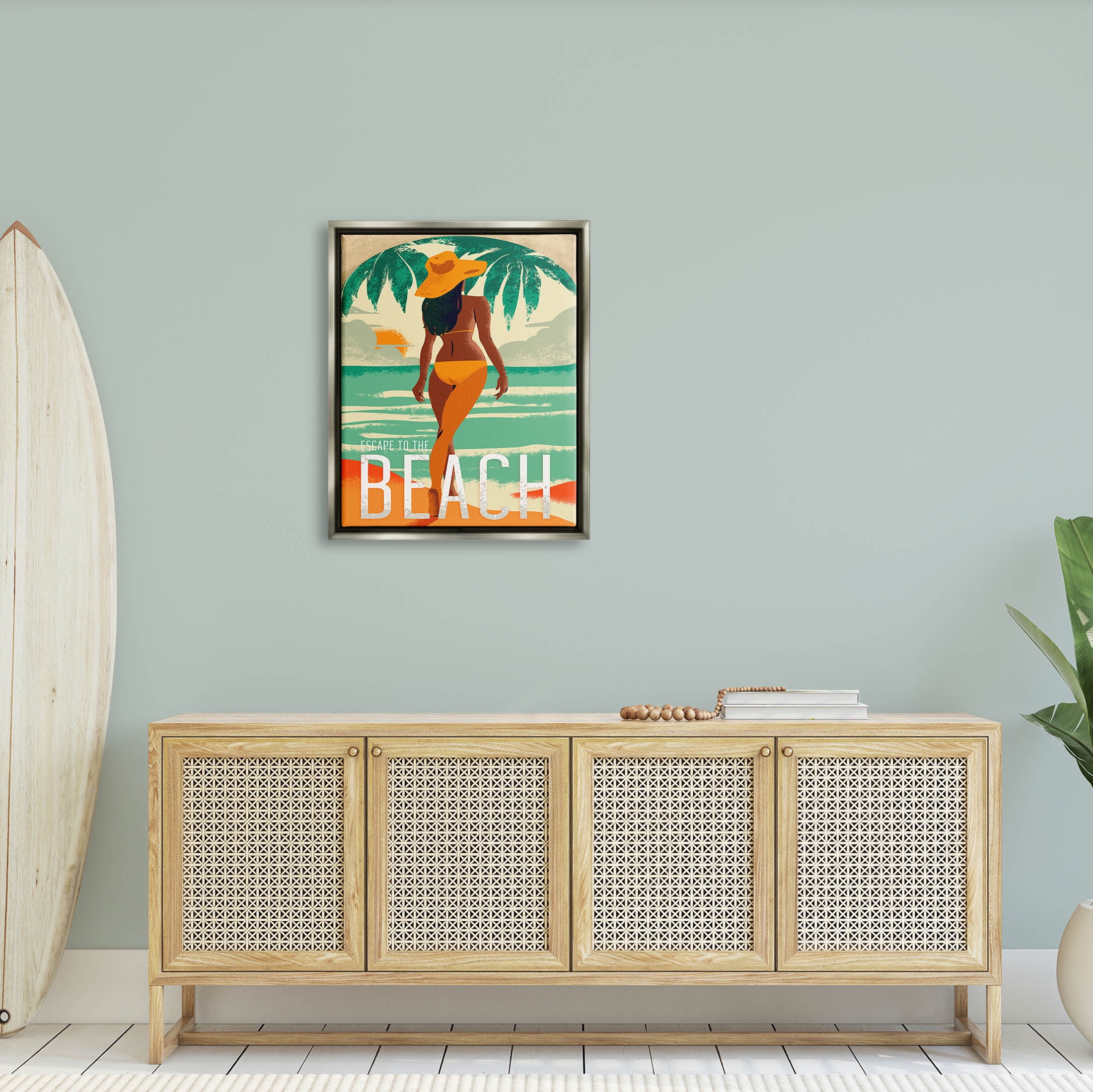 Stupell Industries Escape to Beach Vacation Graphic Art Luster Gray Floating Framed Canvas Print Wall Art, Design by Ziwei Li